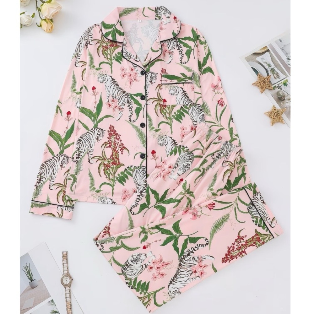 Naked Hanger Floral and Tiger Print Pajama Set